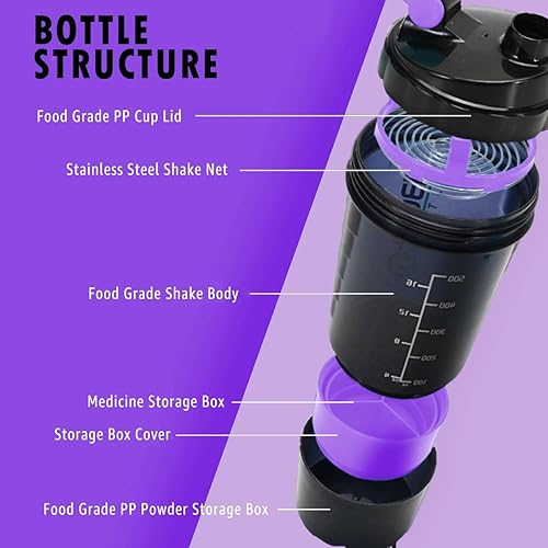 Miniatura 2 de Botella mezcladora de proteínas sin BPA con capacidad de almacenamiento de 17 onzas, ideal para batidos de proteínas, licuados de frutas, botella