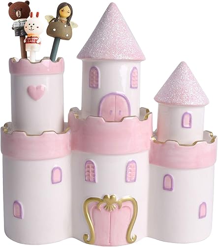 Vista 6 de Vencer Alcancía grande de cerámica de castillo de princesa para niñas y niños, alcancía para niños, alcancía para niños, rosa, gran juguete