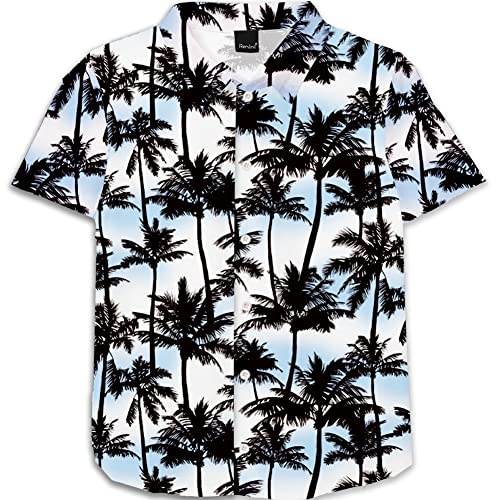 Image of Remimi Unisex Kids 4th of July Button Up Shirt Boys American Flag Print Hawaiian Beach Short Sleeve Tops 5-14 Years