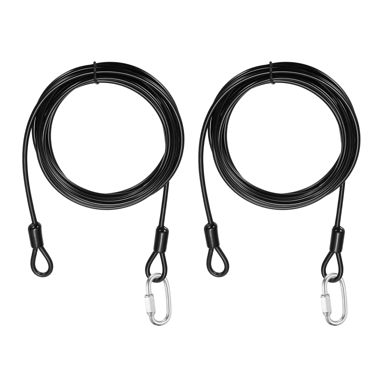 PATIKIL Security Cable Lock (4mm x 3 Meters, 9.8ft, Black)(2 Set) Vinyl Coated 304 Stainless Steel Double Loop Flexible Wire Rope Safety Cable with Quick Links Locking Connectors