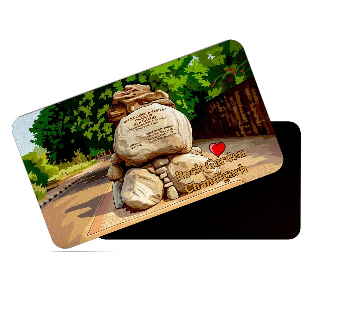 dhcrafts Rectangular Rubber Fridge Magnet/Magnetic Card Multicolor Chandigarh Rock Garden Design Pack of 1 (8.6cm x 5.4cm)