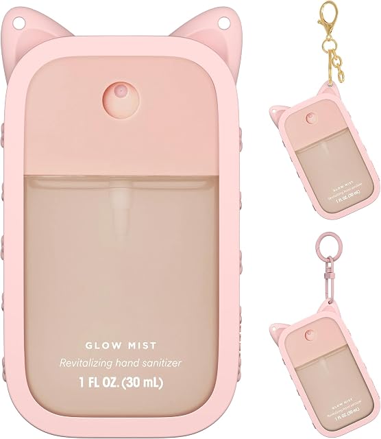 Silicone Case Compatible with Touchland Hand Sanitizer Spray (Fit for 1 FL OZ/30 mL Ver), Portable keychain Cute Color Ears
