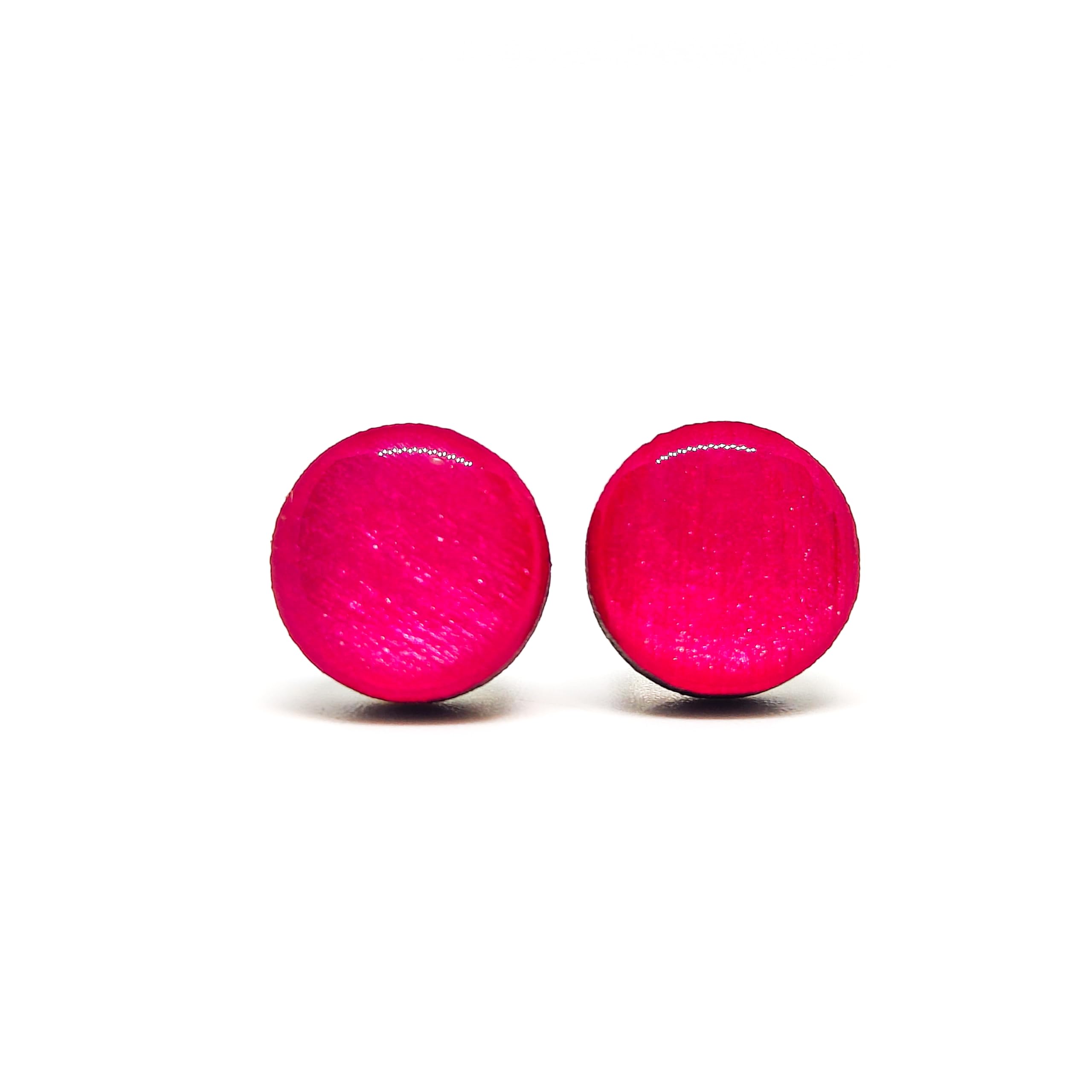 Candi Cove DesignsStud Earrings, Shimmer, 10 mm, Handmade, Stainless Steel Posts for Sensitive Ears Stud for Women Men Girls (Hot Pink Shimmer)