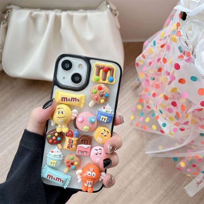 Image of Case Creation for iPhone 14 Plus 3D Cartoon Chocolate Candy Phone Case, Luxury New Sugar Coated Chocolate Love Funny Fashion Glitter Cute Colorful Epoxy Hard Cover for Apple iPhone 14 Plus (Black)