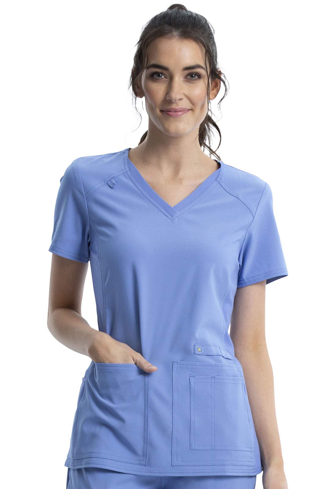 Cherokee Women's Medical Scrub Top Iflex V-Neck Knit Panel Top - CK605