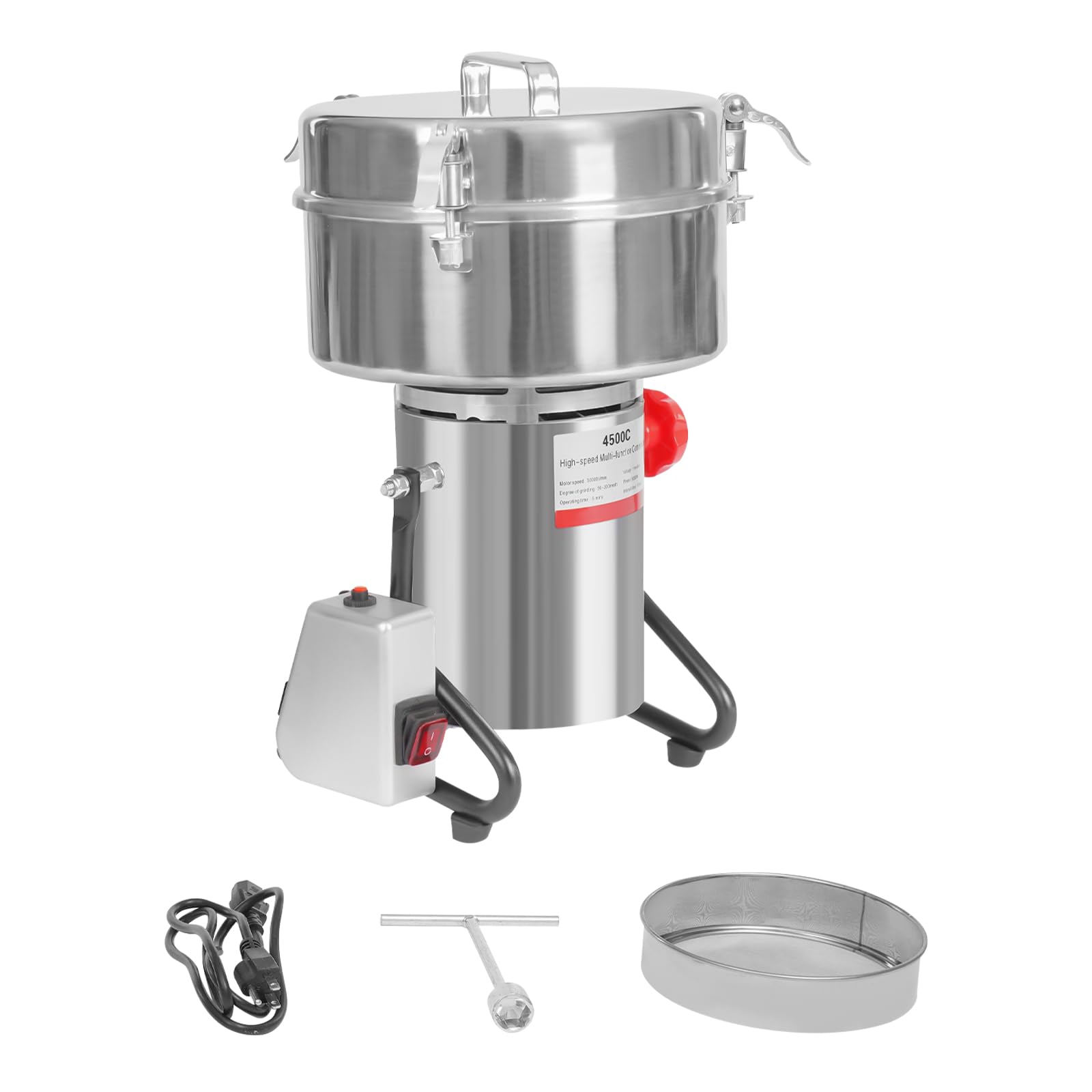 Ahulin Grain Mill Grinder Electric 4500g Commercial Spice Grinder 5000W Stainless Steel Pulverizer Dry Grinding Machine,Intelligent Timing Grist Mill for Homes, Pharmacies, Nursing Homes
