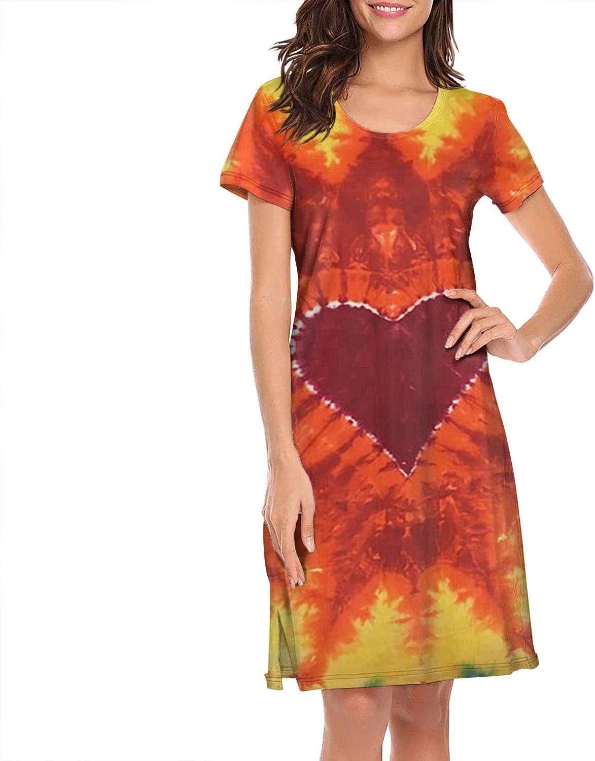 SLHOIUEWCV Tie Dyed Tie Dye Party Love Nightgowns for Women Funny Nightgown Short Sleeve