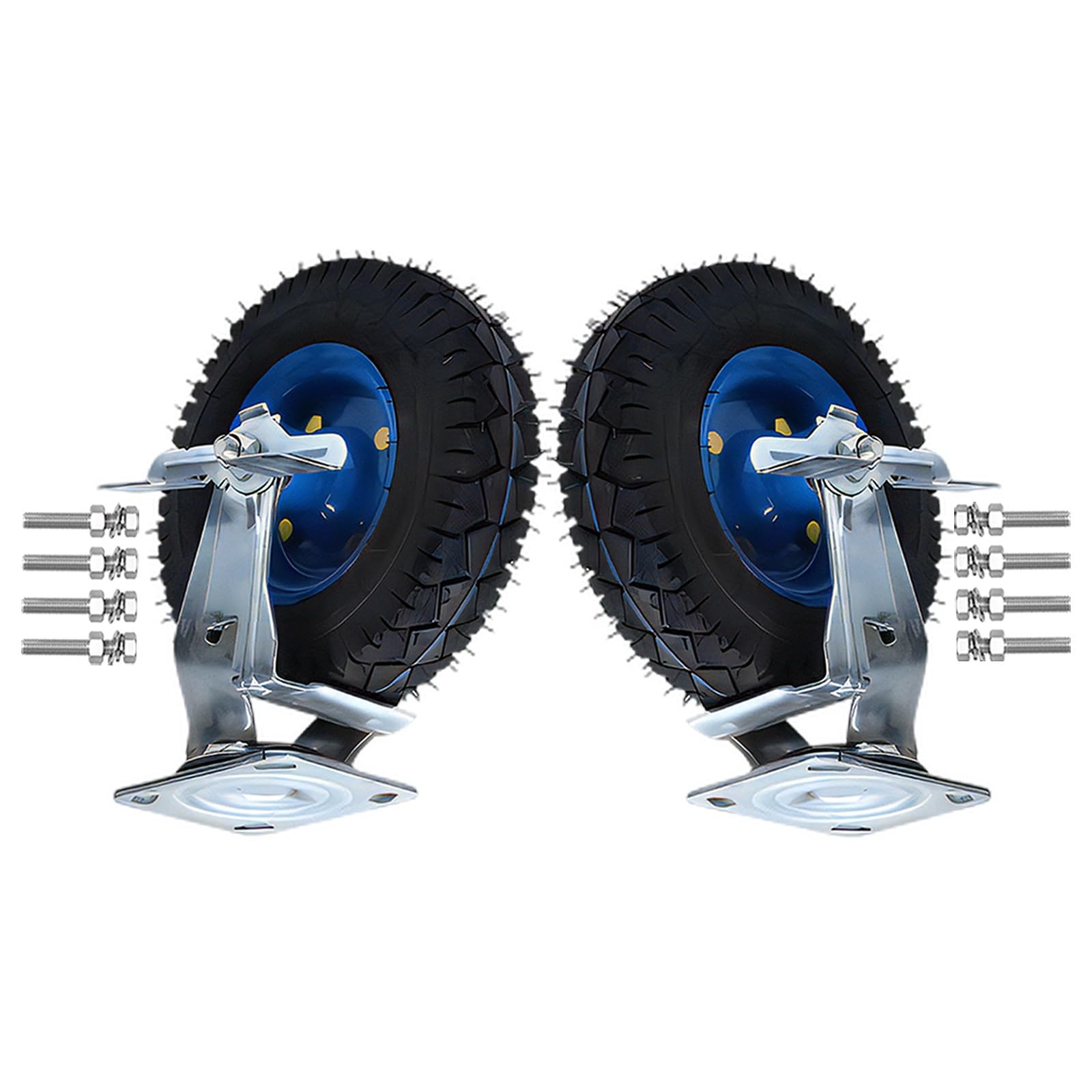 Roues pneumatiques 10 pouces lot de 2 avec freins pivotants pour diables et chariots de transport