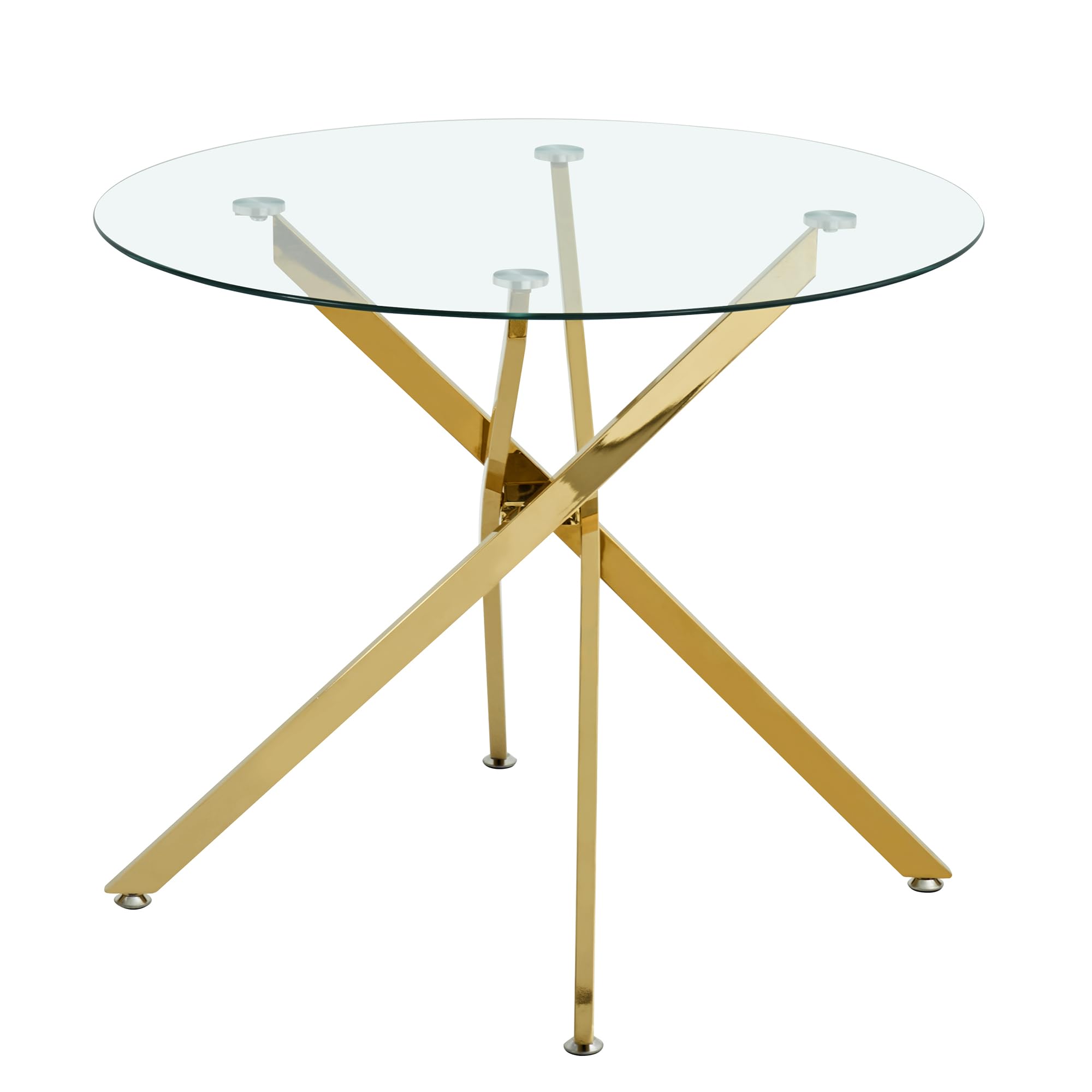 Table à manger ronde 80 x 80 x 76 cm - Table en verre avec plateau en verre trempé et pieds en métal doré - Table de salle à manger moderne pour 2 à 4 personnes - Table de cuisine au design