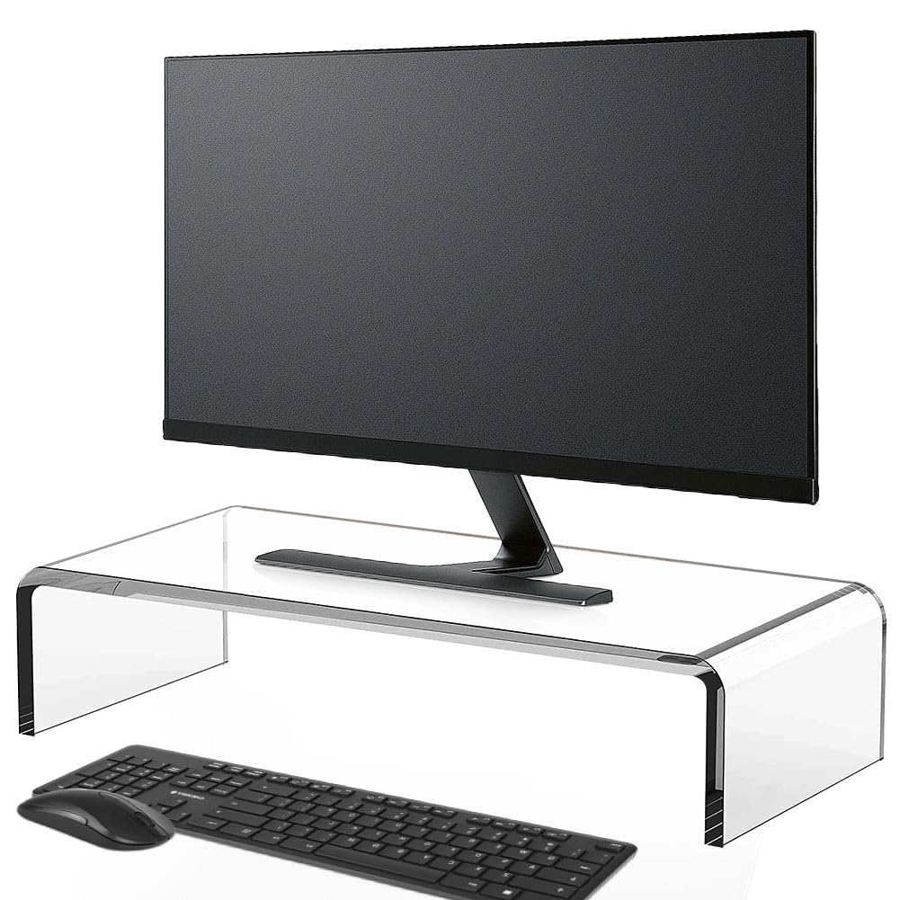 Qunzidress Transparent Clear Acrylic Monitor Stand Laptop Riser, Desk Computer Stand With Keyboard Storage For Home Office, Printer Tv Screen Holder