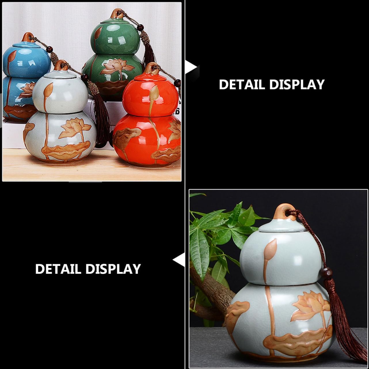 Ciieeo Kiln Gourd Shaped Ceramic Tea Canister Airtight Loose Leaf Tea Storage Jar 5.90X4.33X4.33 Inch Kitchen Pantry Organizer