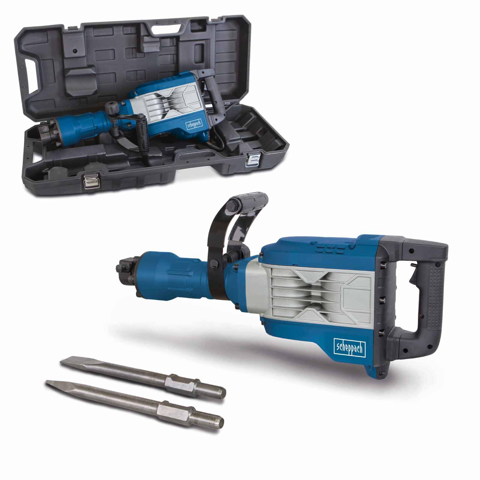 Scheppach Blue Ab1900 Demolition Hammer | 60J Impact Force Concrete Breaker | 1900W Sds-Max | 2000 Bpm With Anti Vibration | Inc .Pointed & Flat Chisel & Case