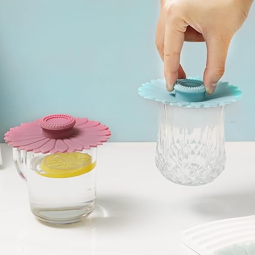 Miniatura 5 de Juego de 3 fundas de silicona con diseño de girasol para tazas, tazas, teteras, fundas flexibles para tazas, tapas de tazas calientes para café y té