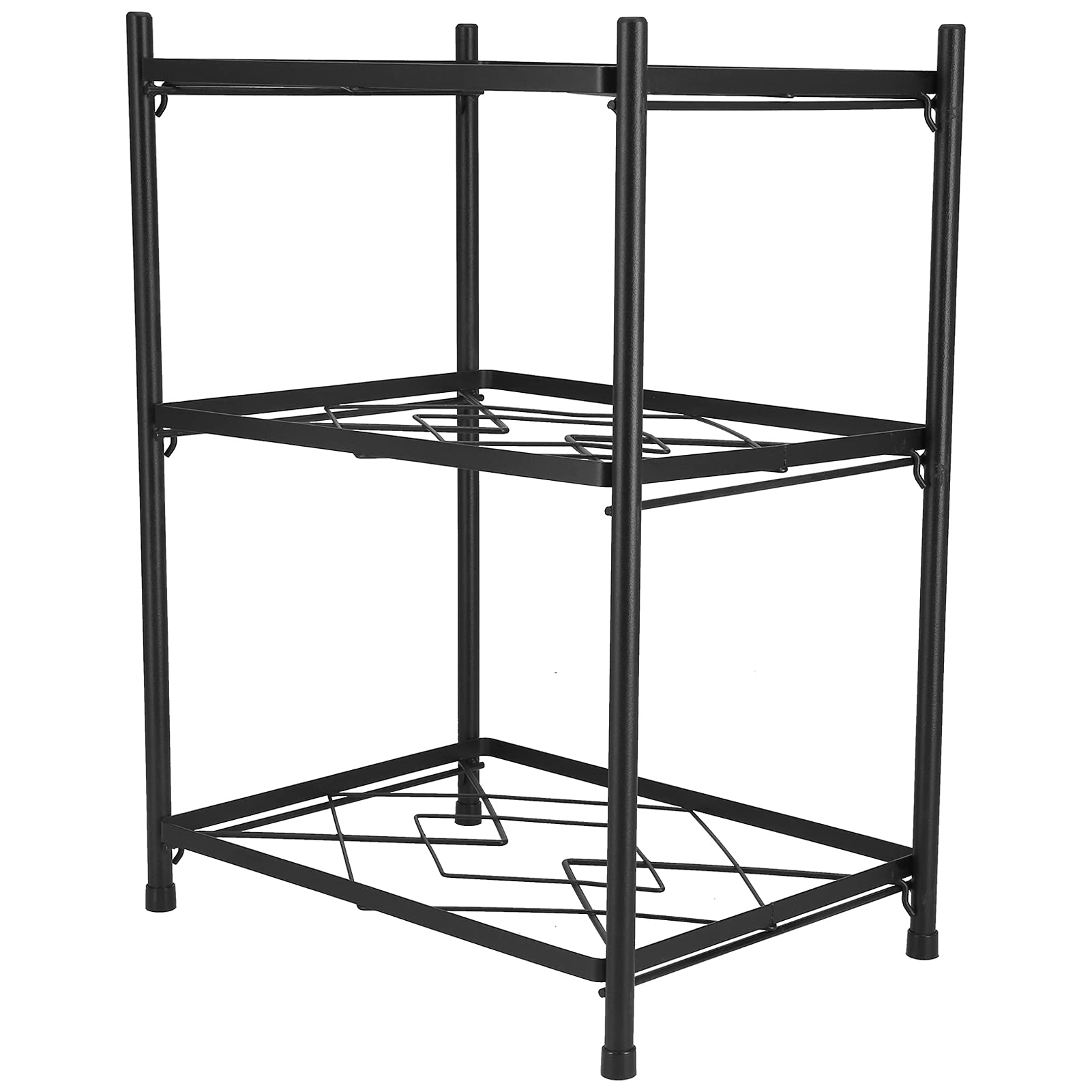 KIMISS Multi Layer Pot Rack - Standing Pan Organizer and Holder Shelf for Kitchen Cookware and Electric Cookers, Heavy Duty Storage Solution (Black square pot rack three-layer (floor-standing)