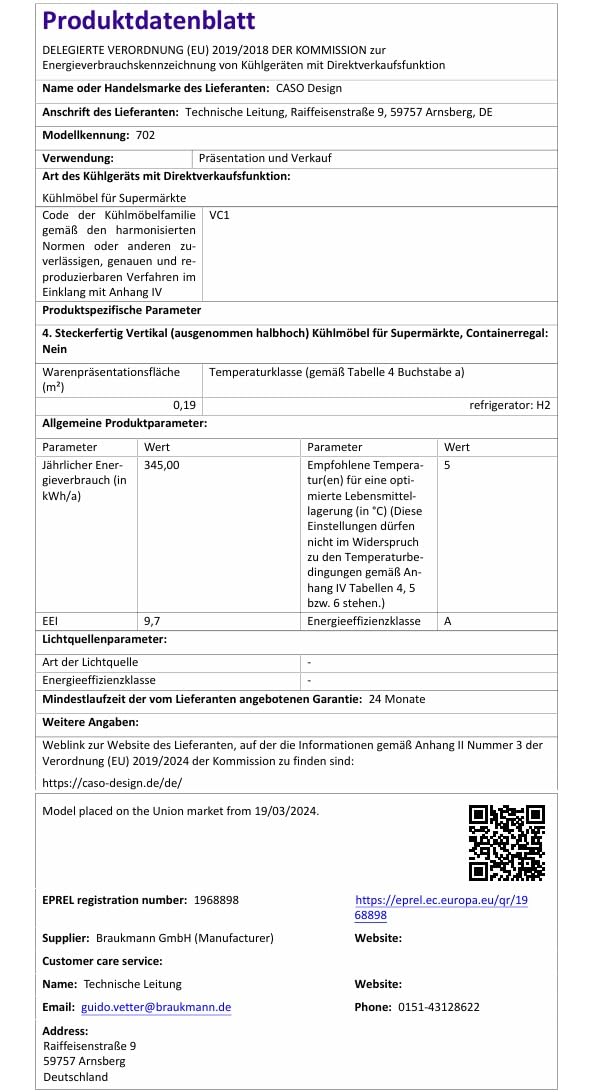 Caso BBQ Cooler S-R Black Kühlschrank 63L Türanschlag rechts Temperatur -1-10°C IPX4 Spritzwasserschutz UV Sicherheitsglas abschließbar