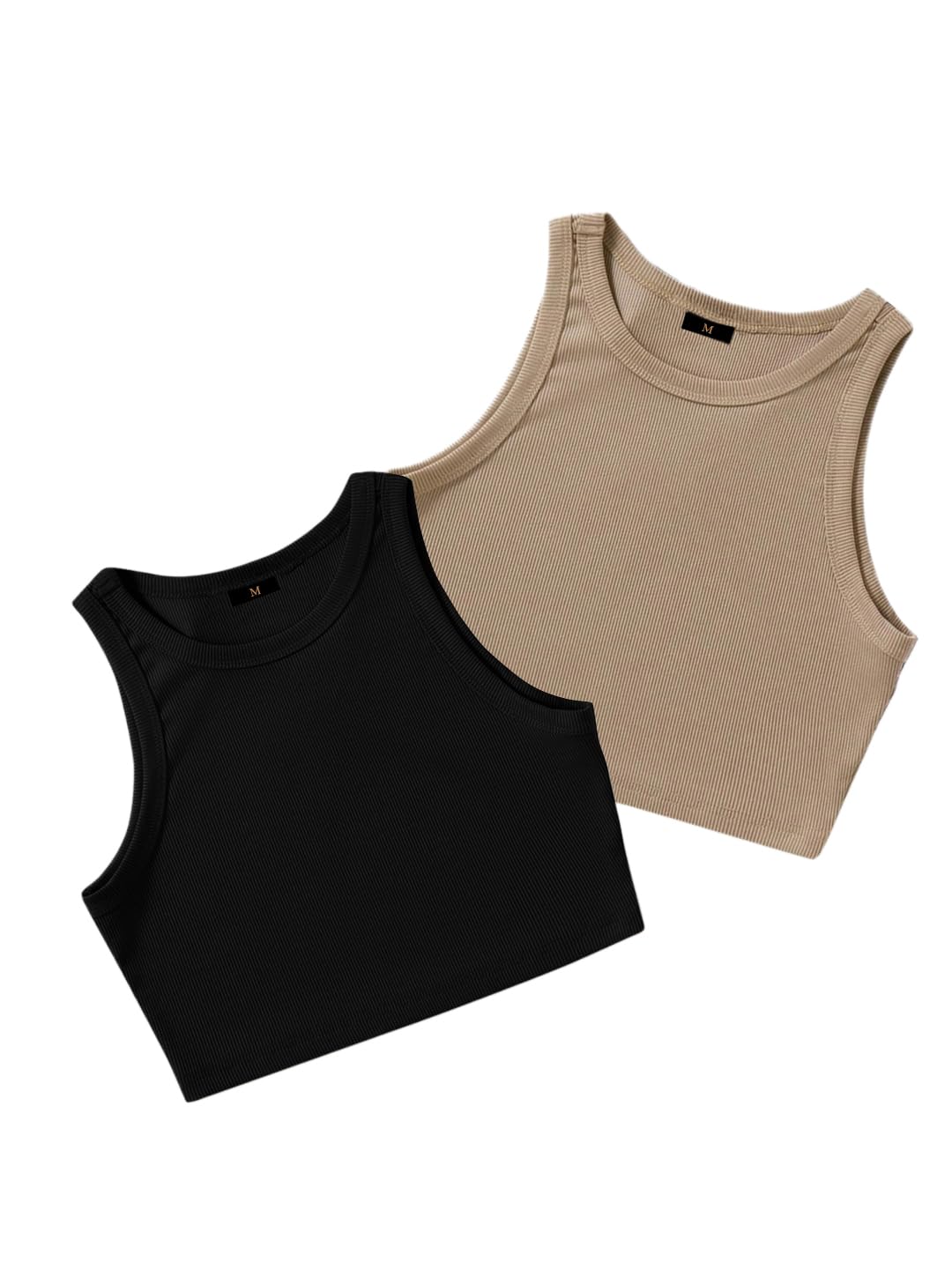 toochki (Pack of 2) Stylish Sleeveless Round Neck Ribbed Tank Tops for Women and Western Crop Top-picture-19