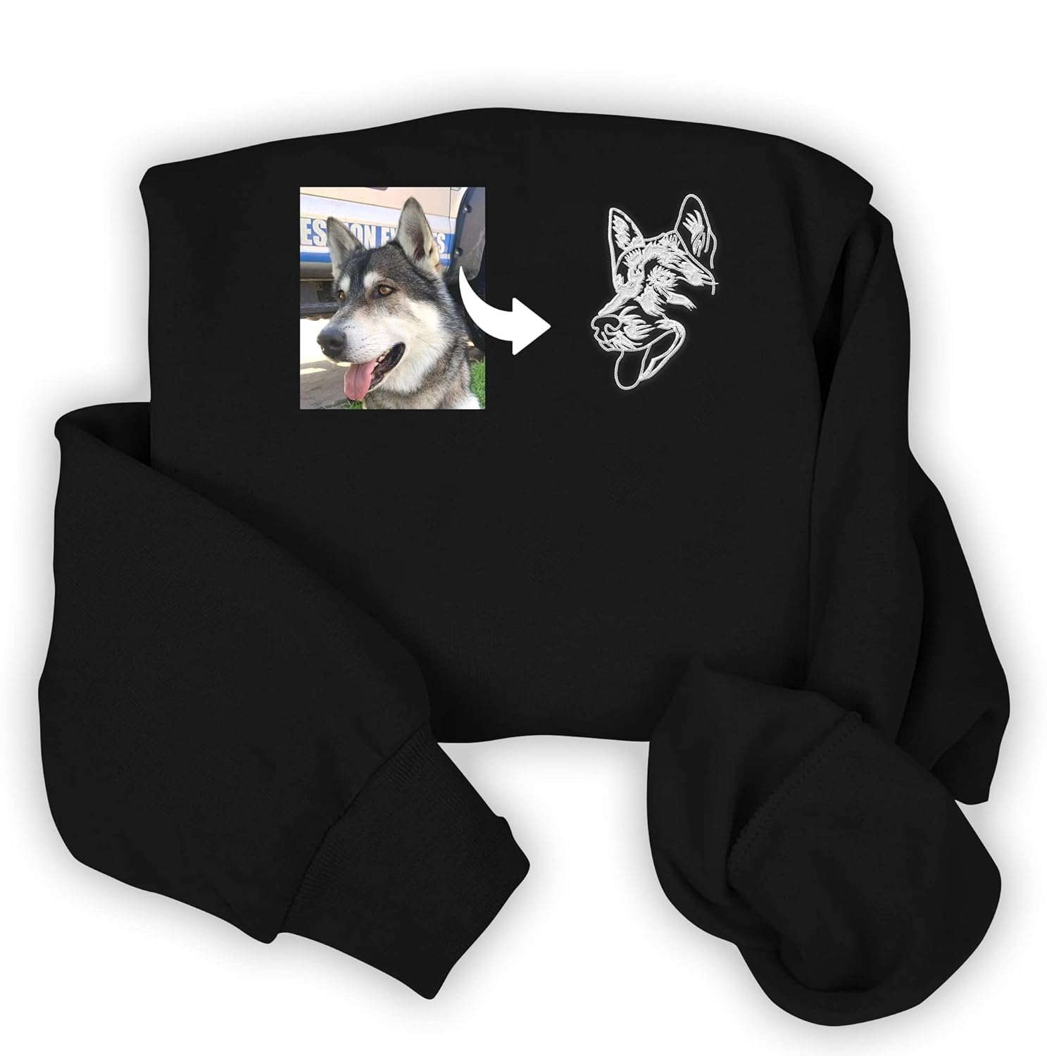 Embroidery l Custom Pet Portrait From Your Photo Sweatshirt