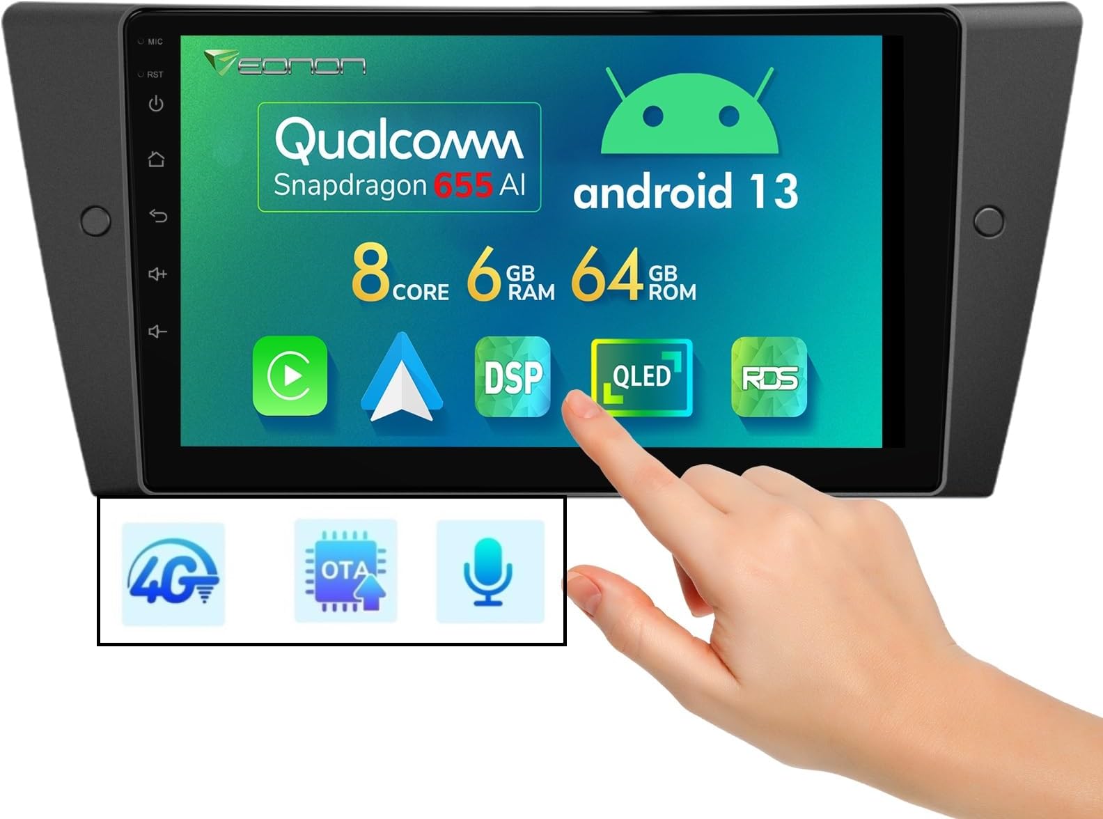 Eonon Headunit for BMW 3 E90 E91 E92 E93 (2005-2011) Android 13 9 inch 6+64GB 4G LTE GPS CarPlay Android Auto Bluetooth Radio USB DSP Support OBDII DAB+ Backup Camera Car Stereo E90A12S-E(6GB)