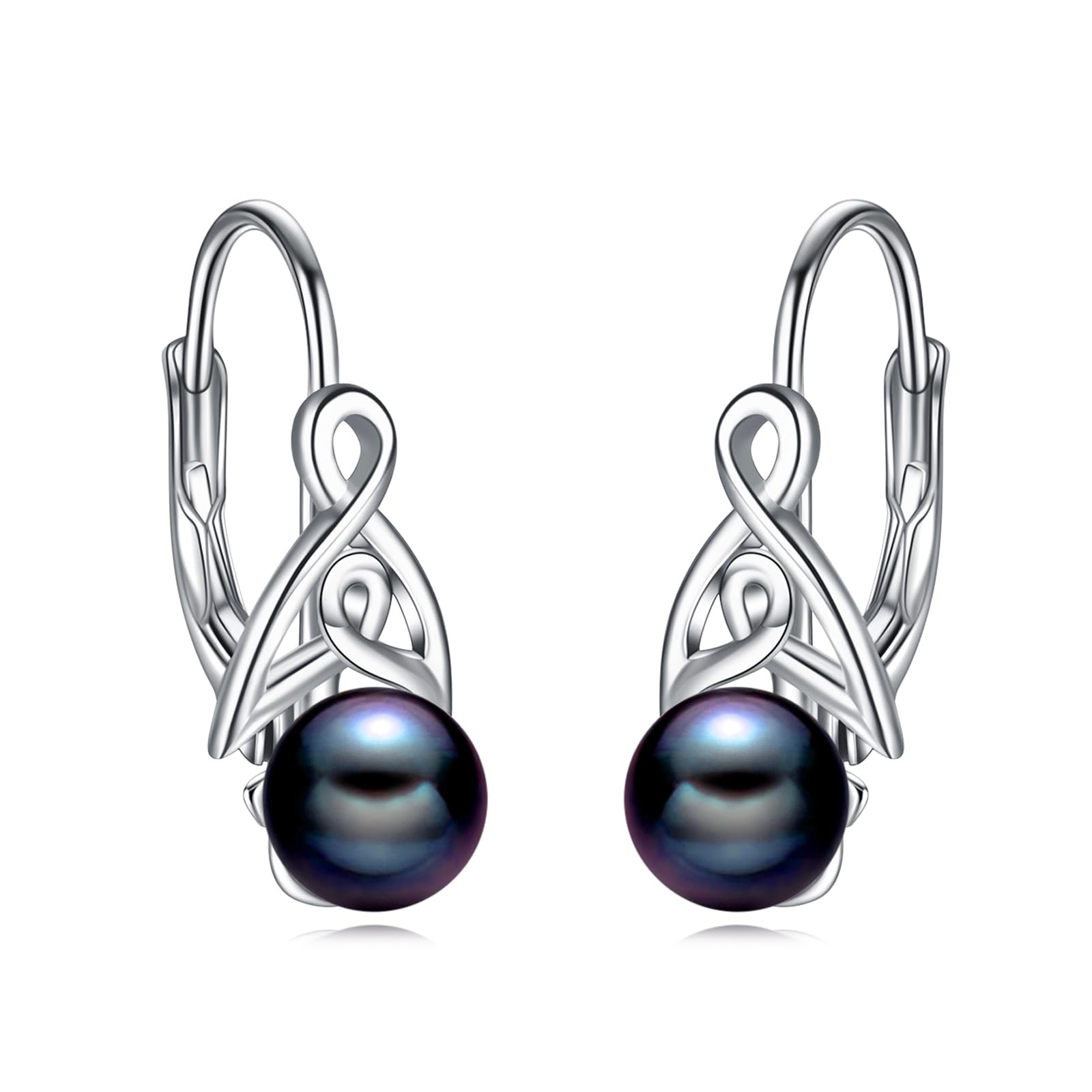 Perlenohrringe für Damen, 925er Sterlingsilber, keltischer Knoten, Klappbügel, Perlenschmuck, Geschenke für Mädchen