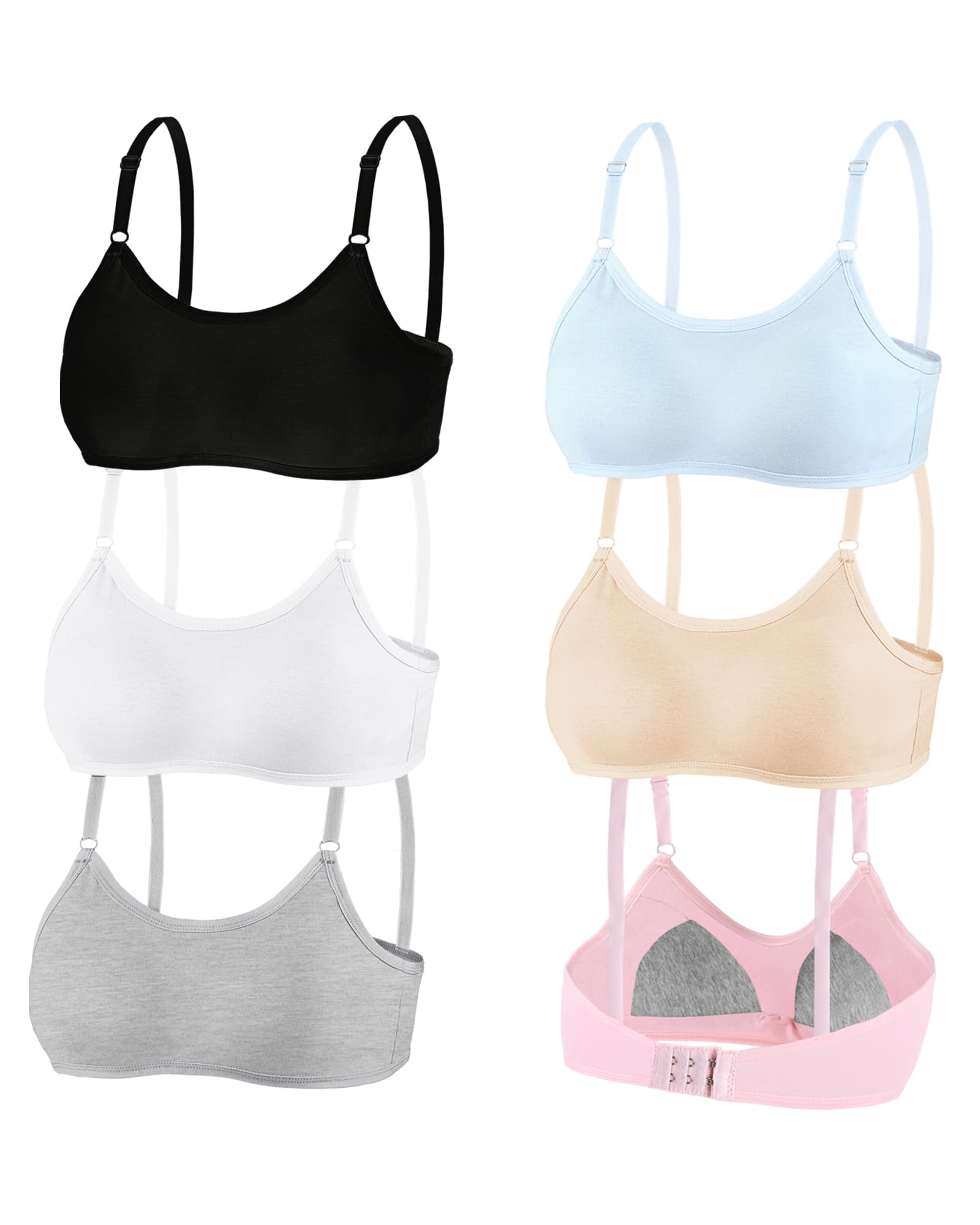 Nubofy Training Bras for Girls Wireless Teen Bras Lightly Padded Cotton Kids Bra Adjustable Straps Back