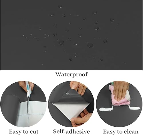 Miniatura 8 de VaryPaper Papel tapiz de 15.7 x 315 pulgadas, color gris, moderno, autoadhesivo, impermeable, decorativo, extraíble, para paredes, armarios de