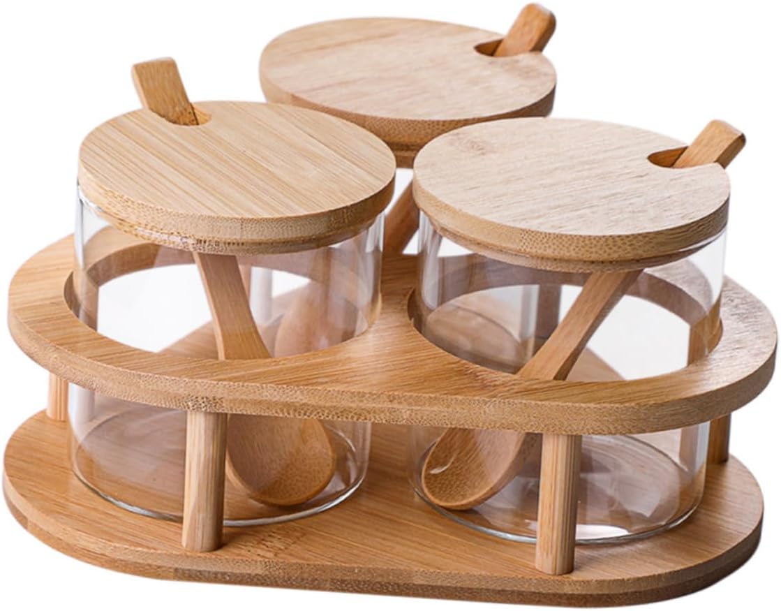 Mikinona 1set Glass Seasoning Storage with Lid Airtight Kitchen Condiment Jars for Salt Pepper Sugar and Sauces Capacity for Organizing