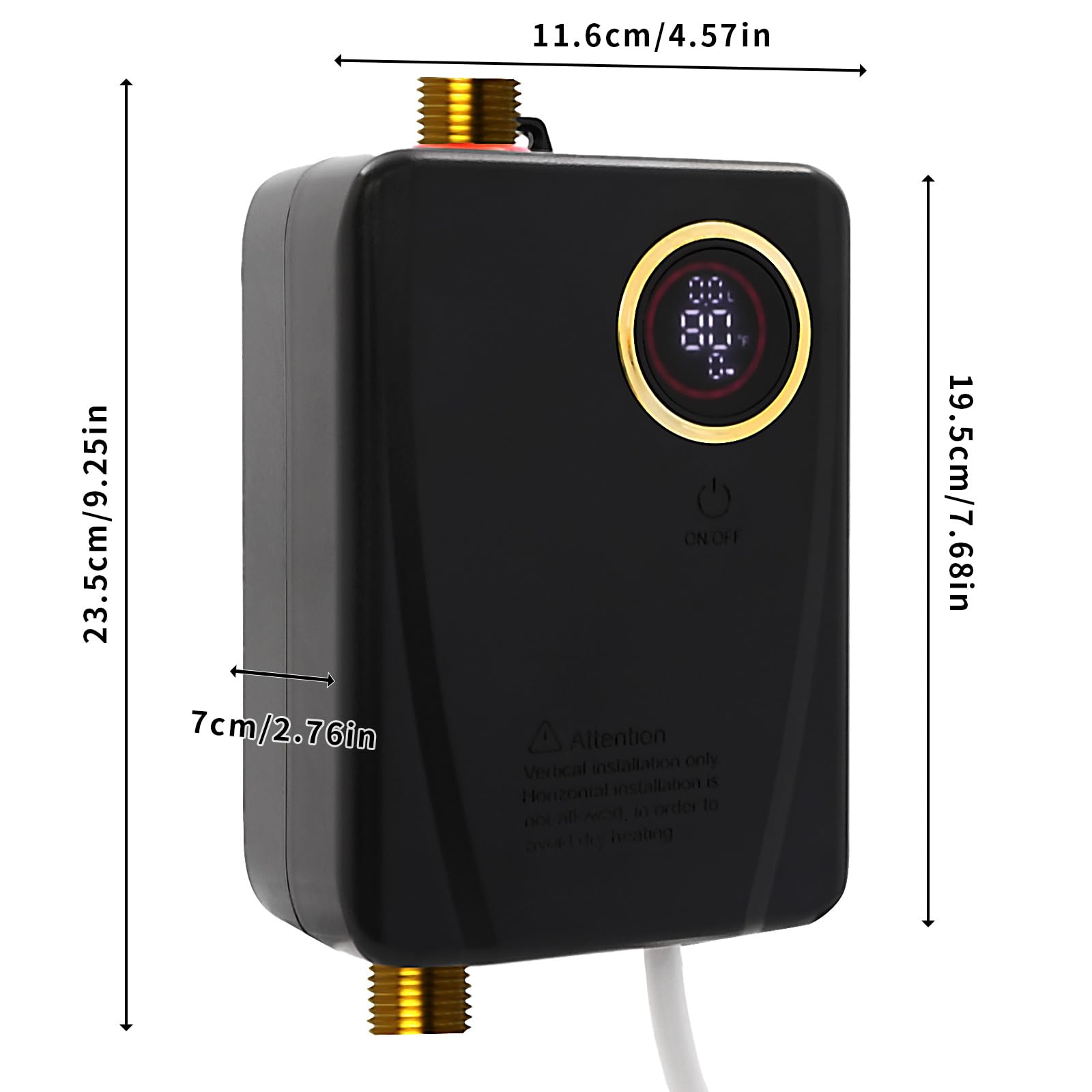 Podgrzewacz wody, 3500 W, odporny na ciśnienie, mini elektryczny podgrzewacz wody ze wskaźnikiem temperatury LED, mocowanie na ścianie, bezzbiornikowy prysznic (czarny)