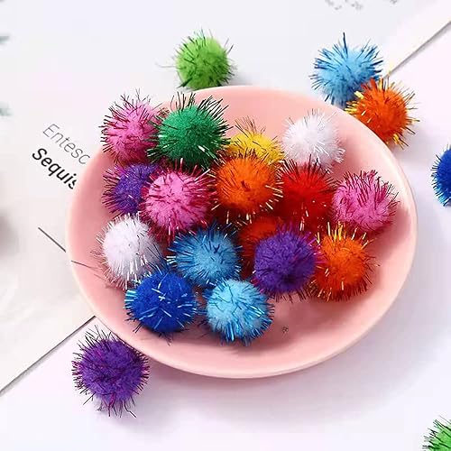 Miniatura 5 de 30 bolas brillantes de 1.2 pulgadas para gatos, juguete interactivo, pompón, pelusas de oropel para jugar en interiores (color mezclado)