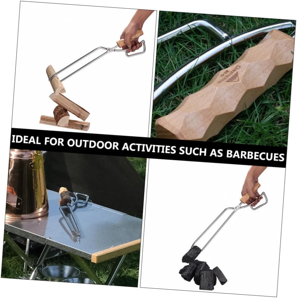 Totority Stainless Steel Charcoal Clip Barbecue Tongs with Solid Beech Handle High Temperature Resistant Fire Pit Tool for Outdoor Cooking Bbq Grill and Home Use