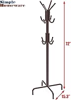 Vista 6 de Simple Houseware - Perchero de pie organizador para abrigos y sombreros, 12 ganchos, bronce