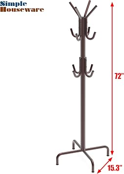 Simple Houseware Standing Coat/Hat Hanger Organizer Rack, 12 Hooks, Bronze