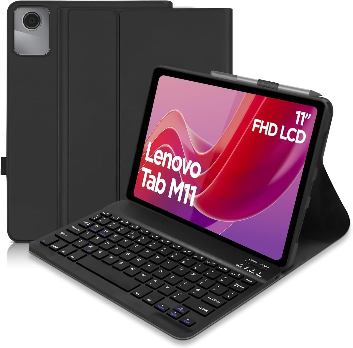 for Lenovo Tab M11 Case with Keyboard 11 inch 2024, UK layout Keyboard Case for Lenovo Tab M11, Slim Smart Cover with Detachable Keyboard and Pen Holder, Black