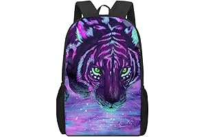 Kids Backpack Fashion Purple Tiger Print for Boys Girls Lightweight Daypack