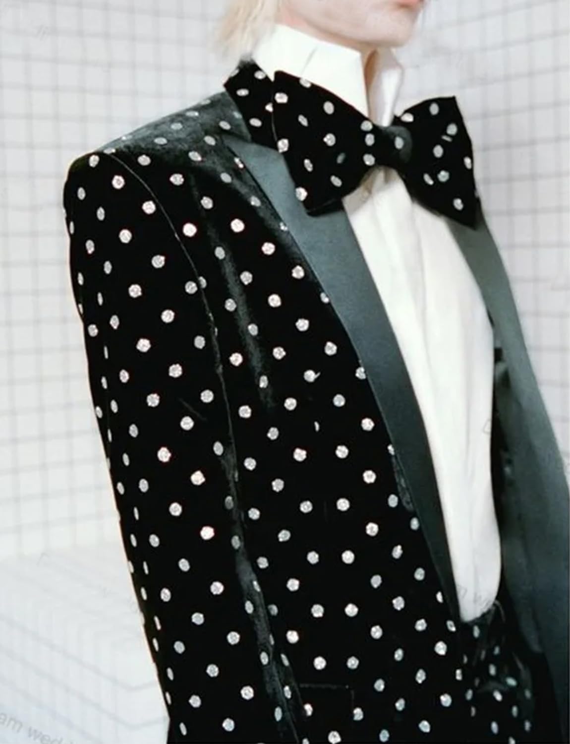 Men's Suit Hot-fix Rhinestone Jacket Bell-Bottom Pants Peak Lapel Two Pieces Set