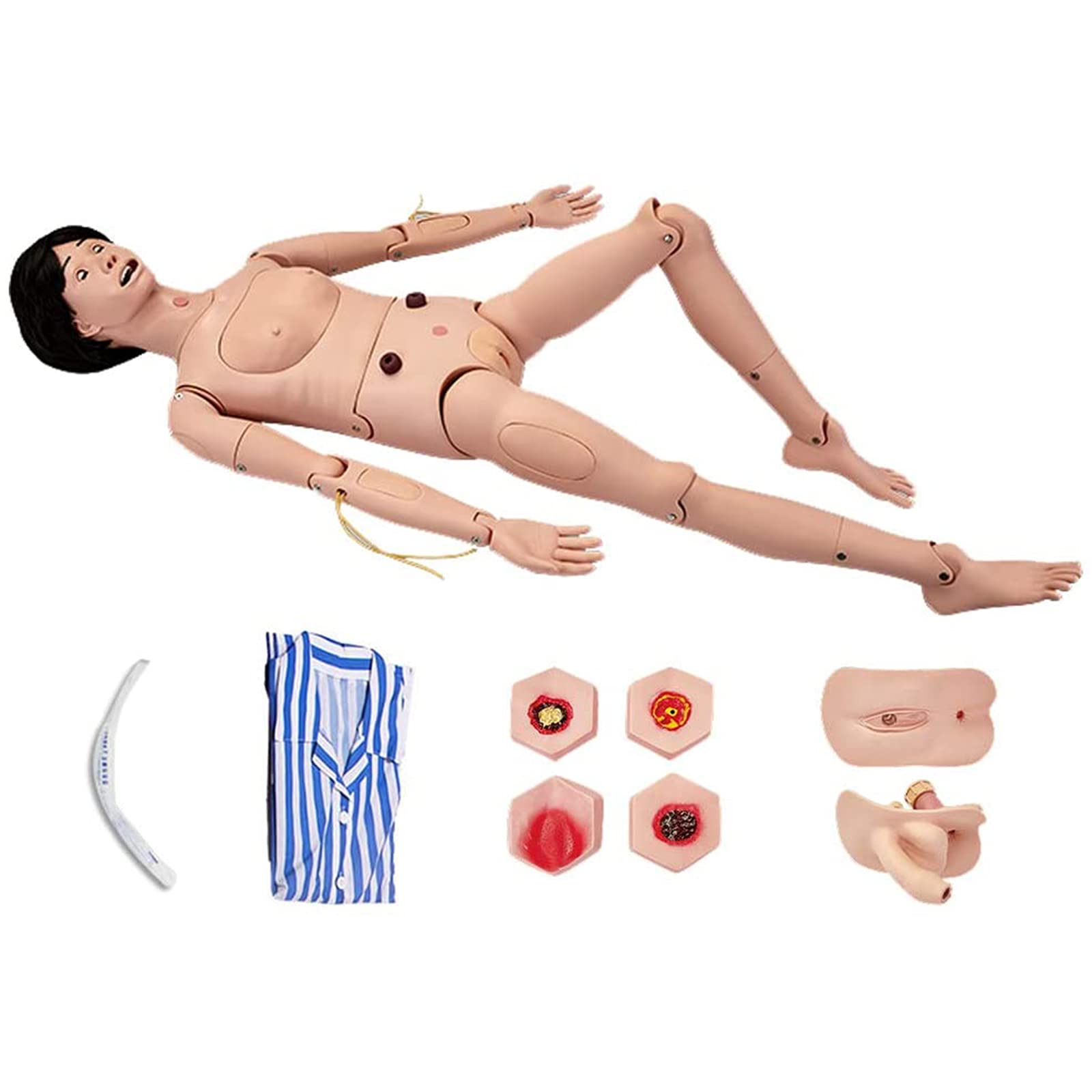 WRQ Geriatric Training Manikin, Patient Care Skills Mannequin with Interchangeable Genitals And Bedsore Modules for Nursing Medical Training Teaching Medical Supplies