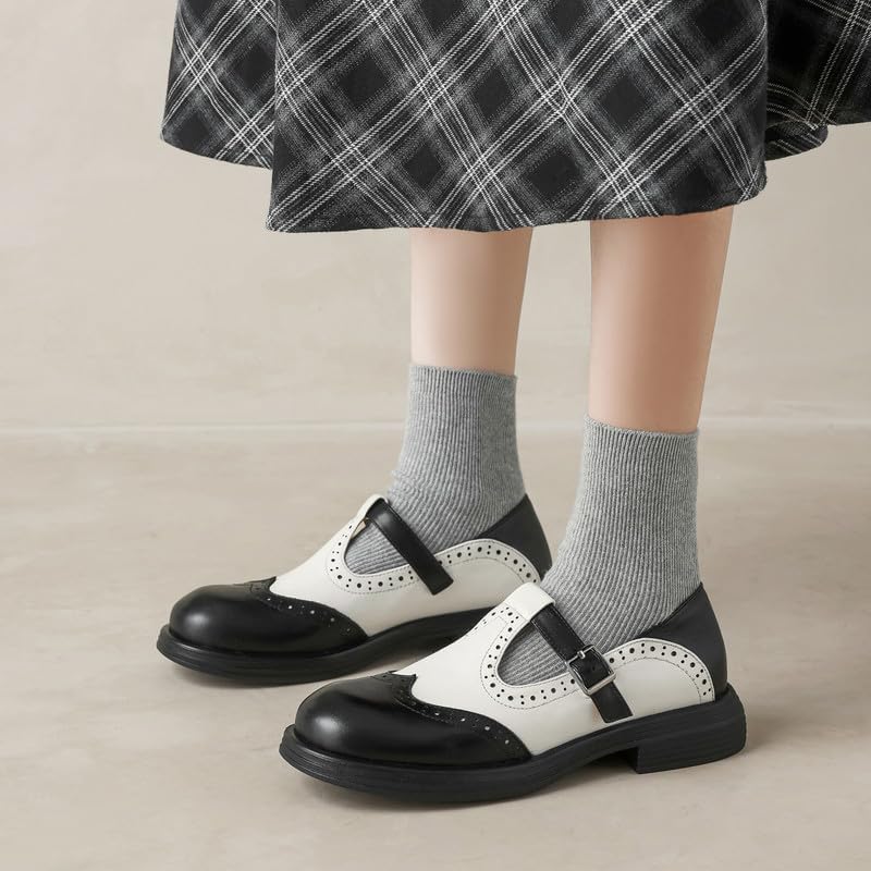 U-lite Mary Jane Oxfords for Women,Wingtip Brogue,T-Strap Soft Leather Retro Loafer Shoes, Low Heels Round Toe Dressy Business Office Shoes with Buckle - Image 3