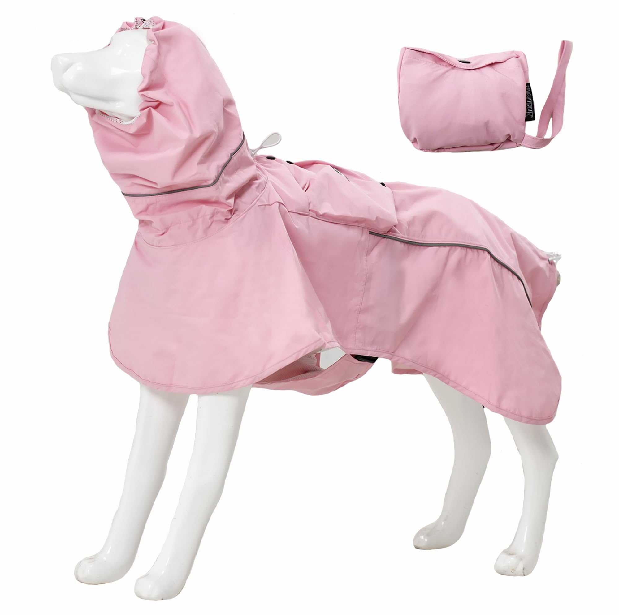 MAMORE Dog Raincoat, Waterproof Rain Jacket for Small Medium Large Dogs, Windproof Reflective Adjustable Breathable Pet Rain Coat with Storage Pocket and Leash Holes (Pink, XL)