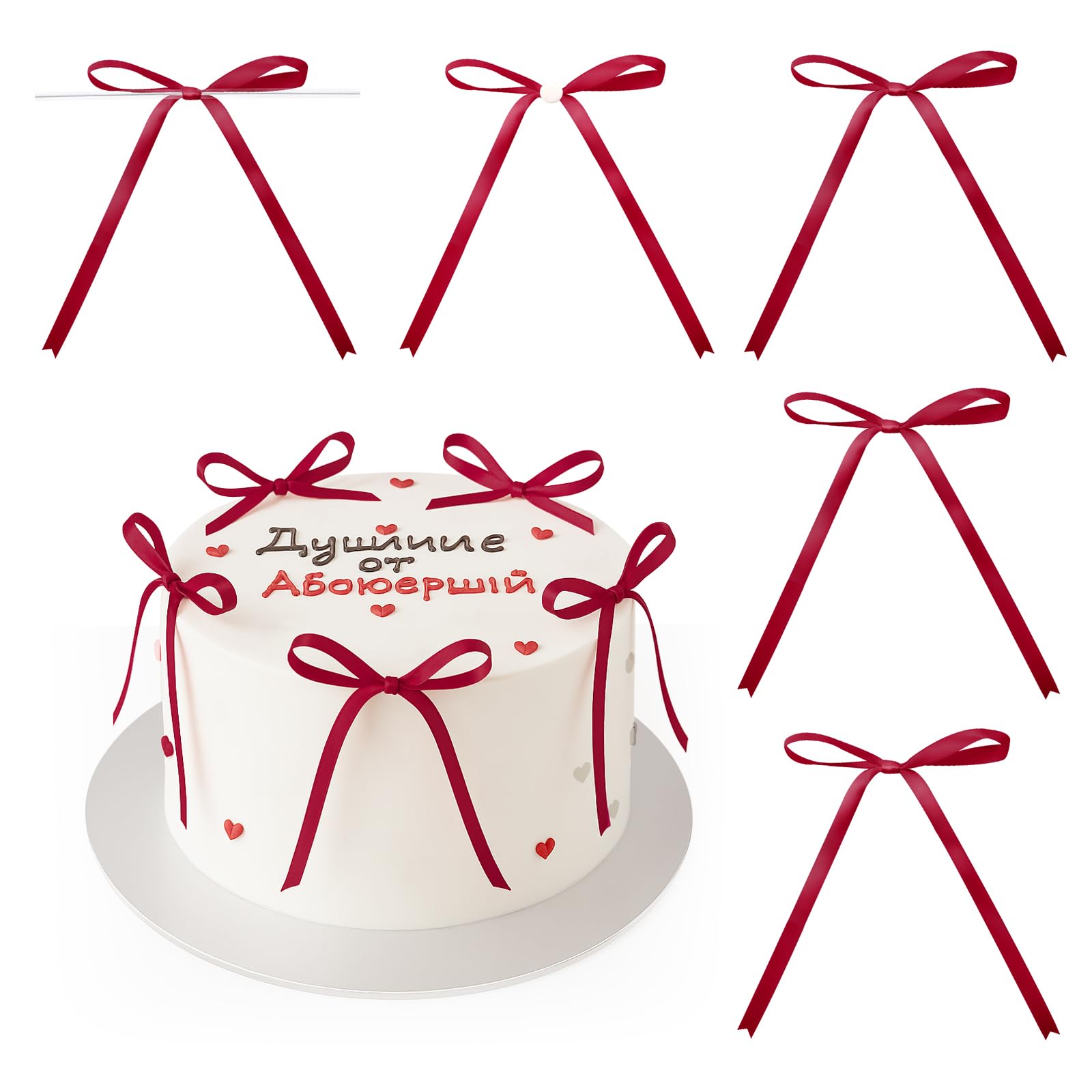 Muiltvoe 30PCS Self Adhesive Gift Wrapping Bows, Burgundy Twist Tie Bows, 13x18CM Ribbon Bows for Cake Decorating, Satin Ribbon Bows with Wire for Treat Bags, Gift Wrapping