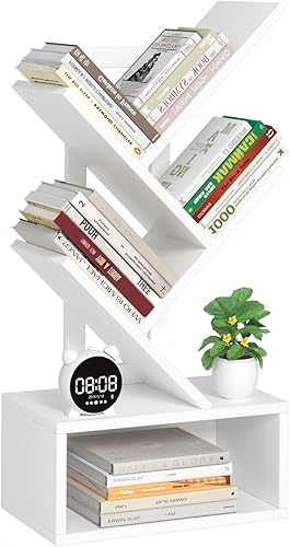 Miniatura 22 de Estantería pequeña con cajón, estantería de 4 niveles en forma de árbol en color negro, estantería de escritorio de madera, estanterías modernas de