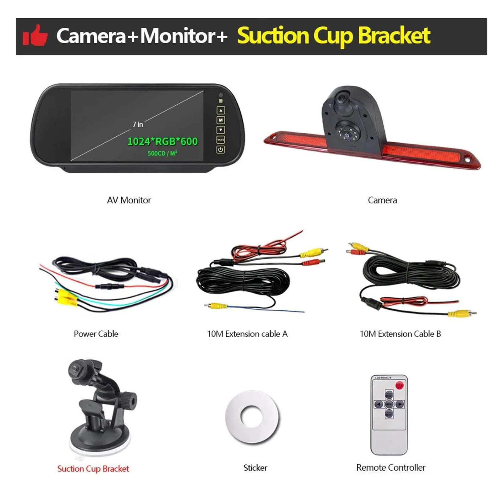 Dwuobiektywowe Światło Stopu Kamera Cofania Z Dwoma Obiektywami Zestaw Świateł Hamowania Cofaniem Stabilna Transmisja SygnałU(Suction Cup Mount)