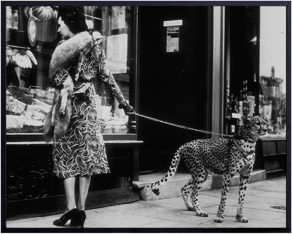 Glam High Fashion Wall Art Picture - Elegant Exotic Woman Shopping with Cheetah Home Decor - Vintage New York City, NY Photo - Funny Luxury Gift for Women - Bedroom, Bathroom, Living Room Decoration