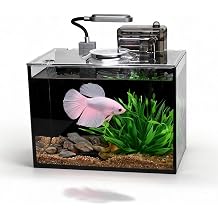 Betta Fish Tank,Aquarium Starter kit,1.8 Gallon Fish Tank Kit,Small Aquarium,Small Fish Tank,Ultra-Clear Nano Aquarium with Light,Filter,Cobblestone,Sand and Artificial Plants