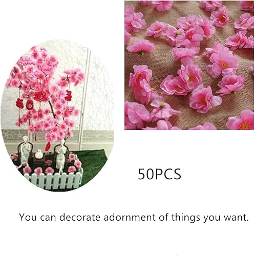 Miniatura 4 de Cabezales de flores de cerezo de seda artificial, 50 piezas de flores de cerezo artificiales, seda falsa para pinzas para el cabello de novia,