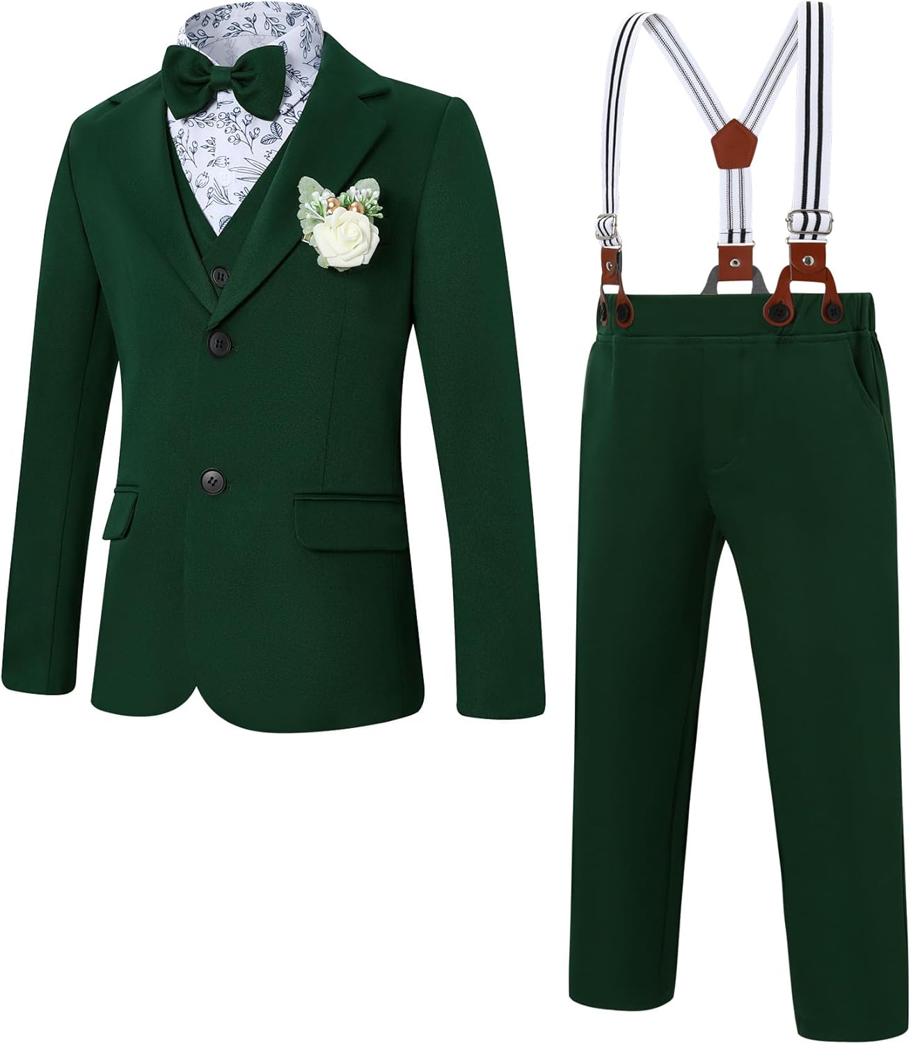 YUEMION Boy Suit Tuxedos Wedding Formal Kid Outfits 7Pcs Dress Shirt with Bowtie Vest Jacket Boutonniere Suspender Pants Set - Image 7