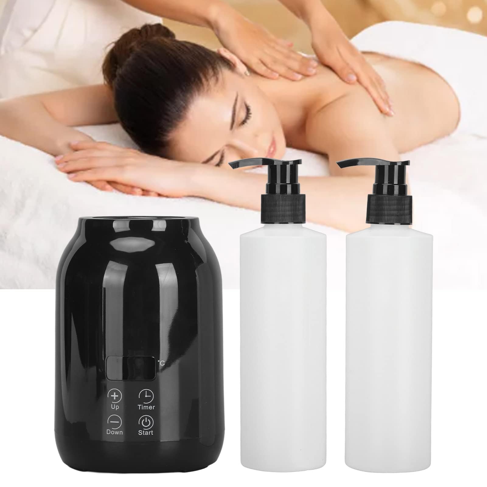 Chauffe-huile de Massage avec 2 Distributeurs de Bouteilles d'huile, Chauffe-bouteille de Lotion, Chauffe-lotion Essentiel Portable pour Massage à Domicile, Salon Professionnel,