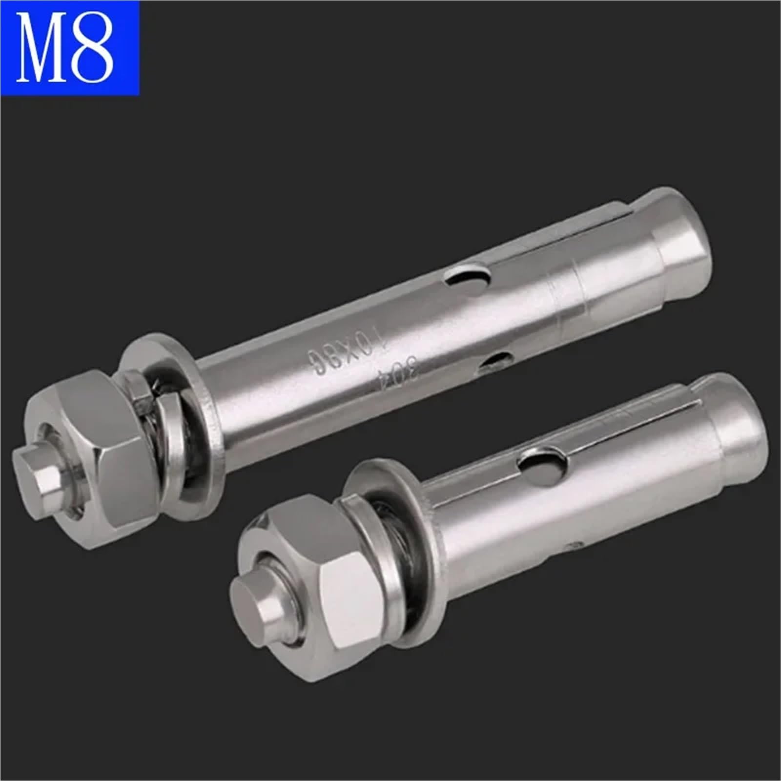 Tacos de expansión Anclajes de manguito hormigón M8 60 mm a 150 con tuerca y arandela cabeza hexagonal, acero inoxidable 304(M8 X 120mm-4pcs)