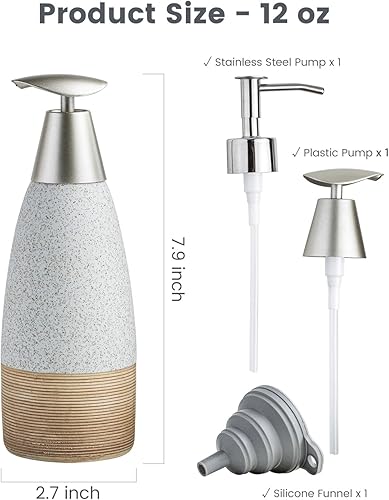Miniatura 2 de Dispensador de jabón para platos de 12 onzas con 2 bombas para jabón de manos, champú, loción, acondicionador, botella de jabón recargable de