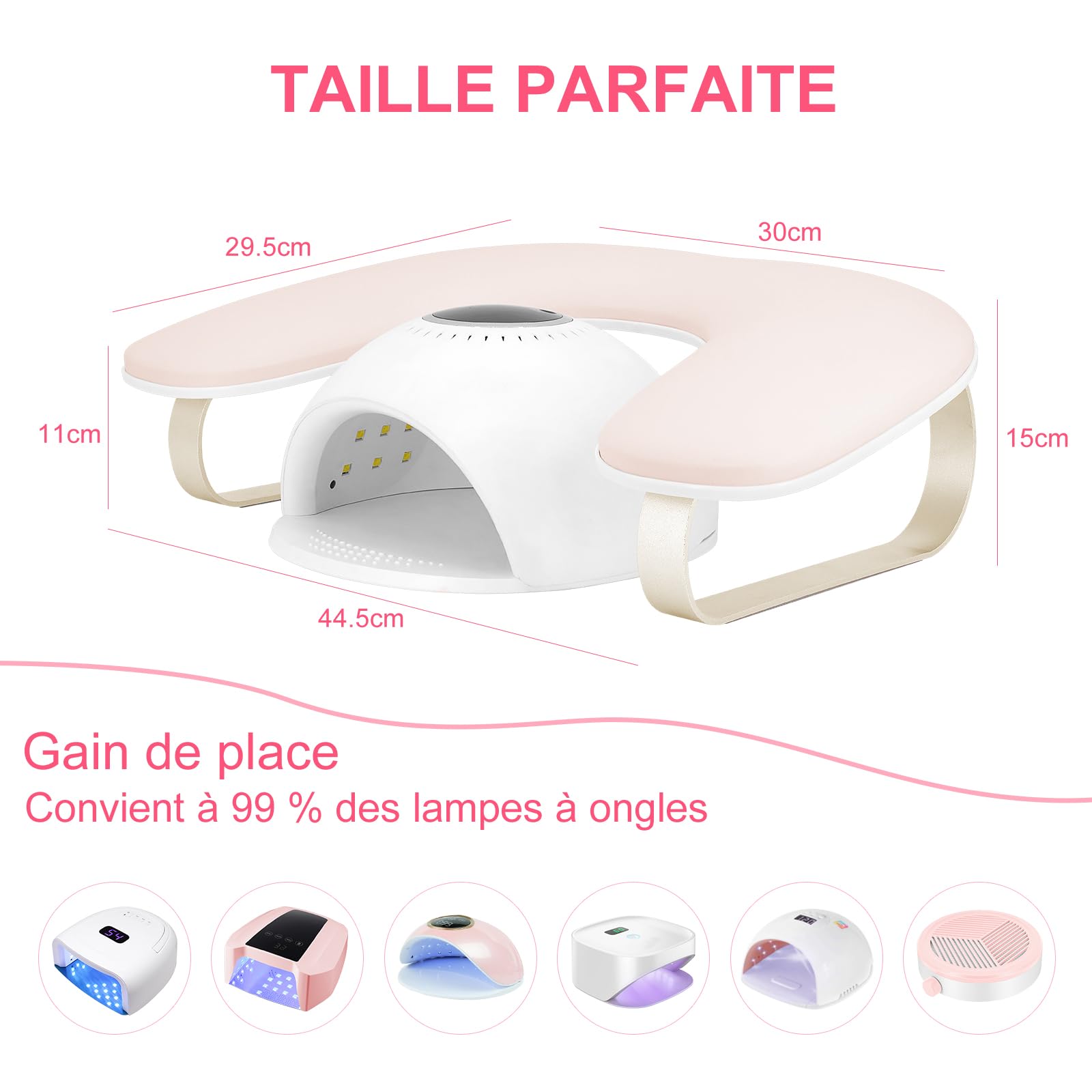 Coussin Manucure Repose Main en Cuir Nettoyable,Main pour Manucure avec Support en Alliage d'aluminium,Idéal pour les Technicien(ne) s Ongulaires Manucure(Rose)