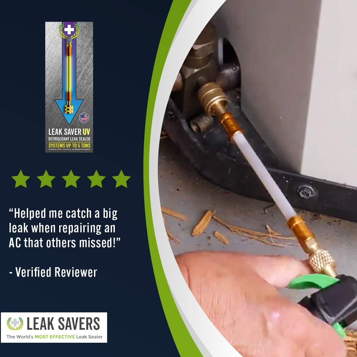 Leak Saver: Direct Inject UV - Refrigerant Leak Sealer with Added UV Dye to Detect Large Leaks - For AC, Refrigeration, and Automotive Systems Up to 5 Tons - Compatible with All Refrigerants : Automotive