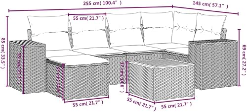Miniatura 2 de Juego de sofá de jardín de 7 piezas en negro y blanco crema, muebles modulares para exteriores con cojines resistentes al agua, ratán de polietileno